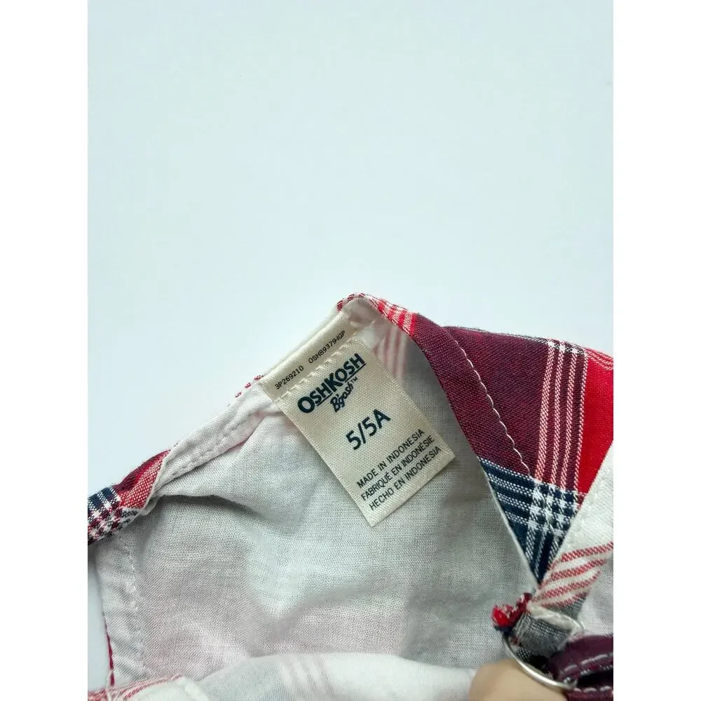 OshKosh B'gosh Girls Plaid Button Front Dress Size 5